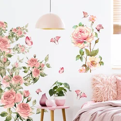 Pink Rose Butterfly Bedroom Living Room Porch Home Wall Decoration Wall Stickers Self-adhesive Wall Decorations Living Room