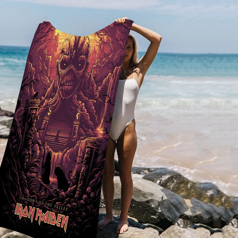 Band I-Iron M-Maiden Beach Towels Shower Towel Sauna Travel Spa Microfiber Quick Dry Gym Accessories Cute Room Decor