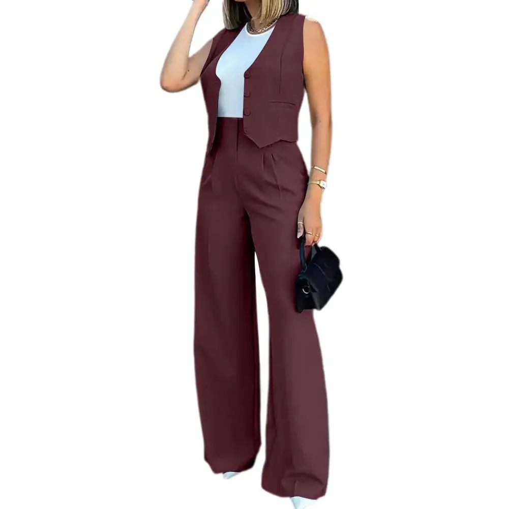 Women Waistcoat Pants Set Elegant Women's Business Suit Set with Sleeveless Waistcoat Wide Leg Trousers Formal for Professional