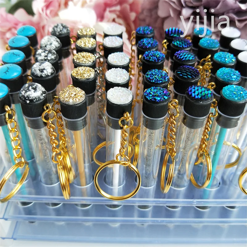 10pcs Disposable Eyelash Brush With Tube Applicator Eyelash Extension Makeup Brush With Keychain Gold Keychain Silver Keychain