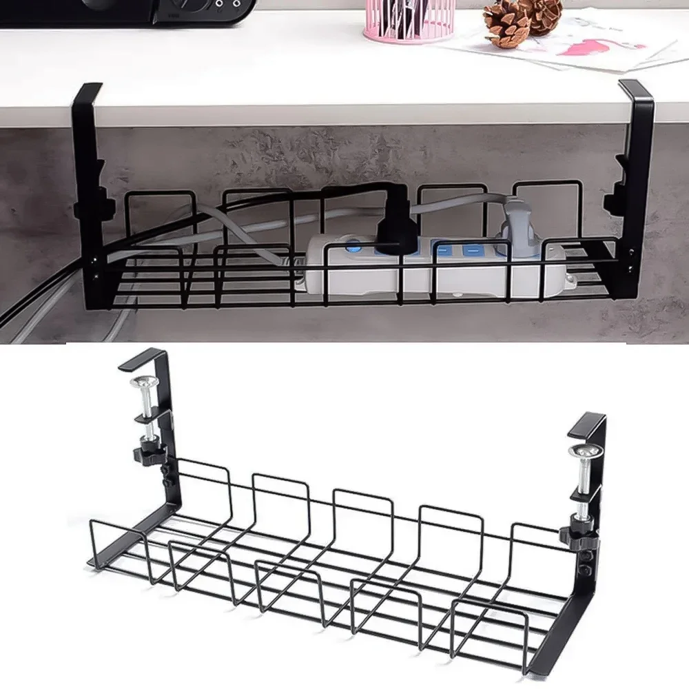 Desk Cable Management Tray Under Table Socket Hang Holder Power Strip Storage Rack for Offices Living Room Wire Cord Organizer