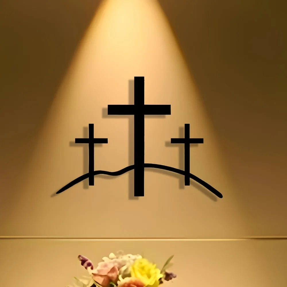 Brand Metal Wall Art Minimalist Iron Cross Silhouettes Mountain Decor for Home Office Living Room Bedroom Patio Bar Gift