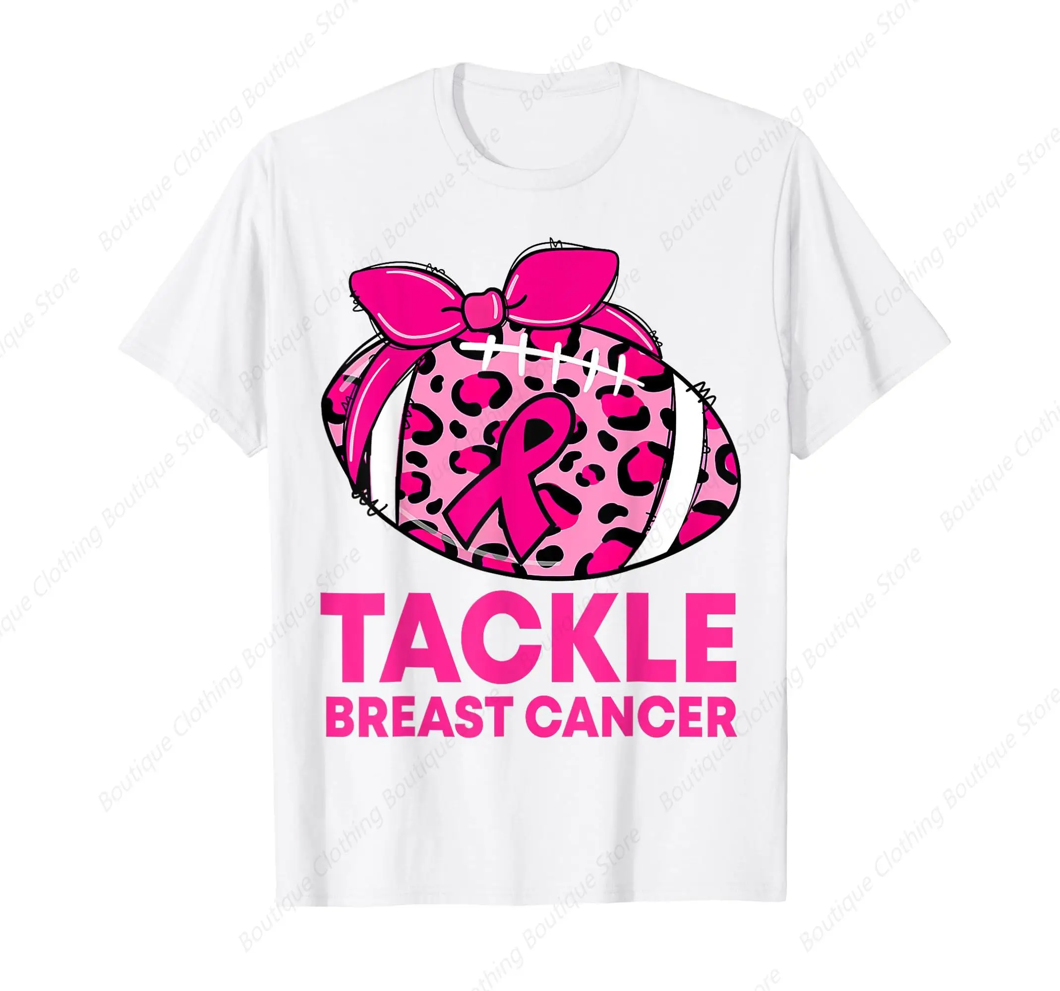 Tackle Football Pink Ribbon Leopard Breast Cancer Awareness T-Shirt