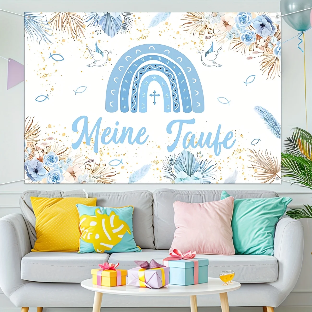 لافتة حفلات ميني تاوفي ديكو فور جينج بلاو، لافتة مينز تاوف ريجينبوجين خلفية تاوف كونفير