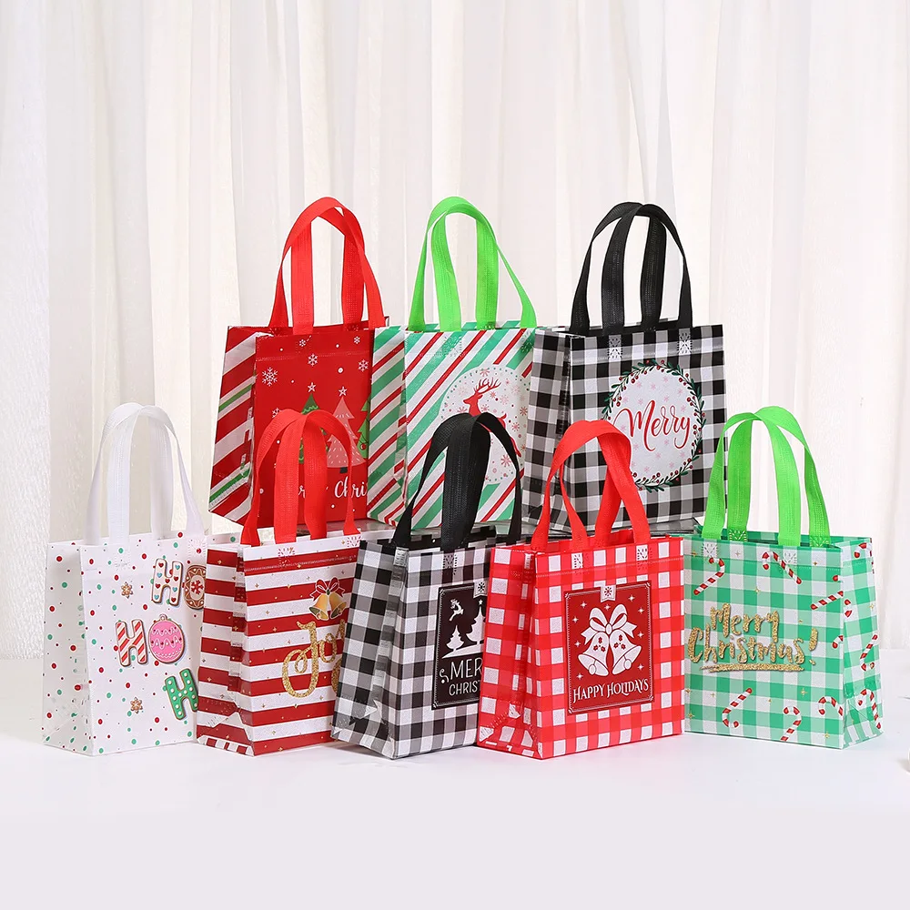 حقيبة تسوق مقاومة للماء، حقيبة تخزين هدايا قابلة للطي، حقيبة هدايا غير منسوجة لعيد الميلاد، قابلة لإعادة الاستخدام لترويج الأعمال للعام الجديد