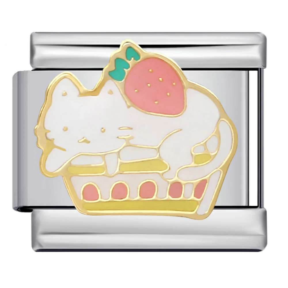 Niedliche rosa Katze, Welpe, Kuh, Tier, italienische Charm-Anhänger passend für 9mm Edelstahl-Armbänder, Schmuck zum Selbermachen, Geschenk. – Detail 5