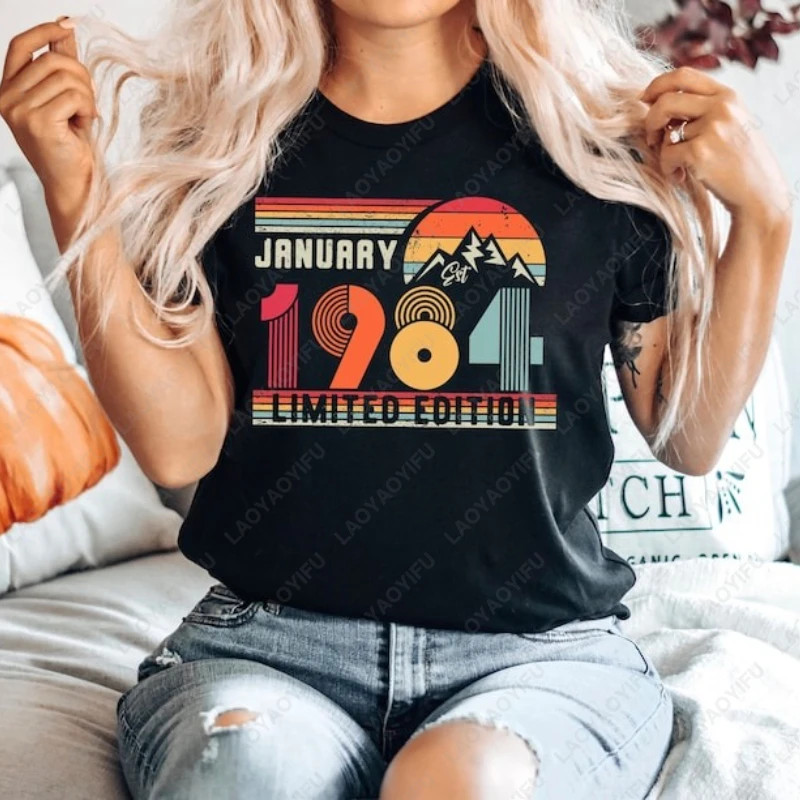 

40th Birthday Retro Cotton Shirt 1985 40 Years Bday Number Tees Women Men Forties Bday Tshirt for Wife Husband Summer Print Tops