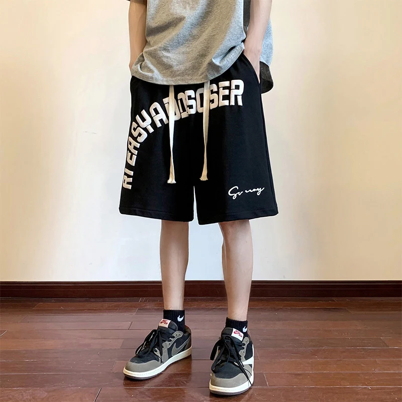 

Trendy Original Printed Casual Shorts Men's Summer Wide-Leg Five-Quarter Pants Straight Cotton Pants