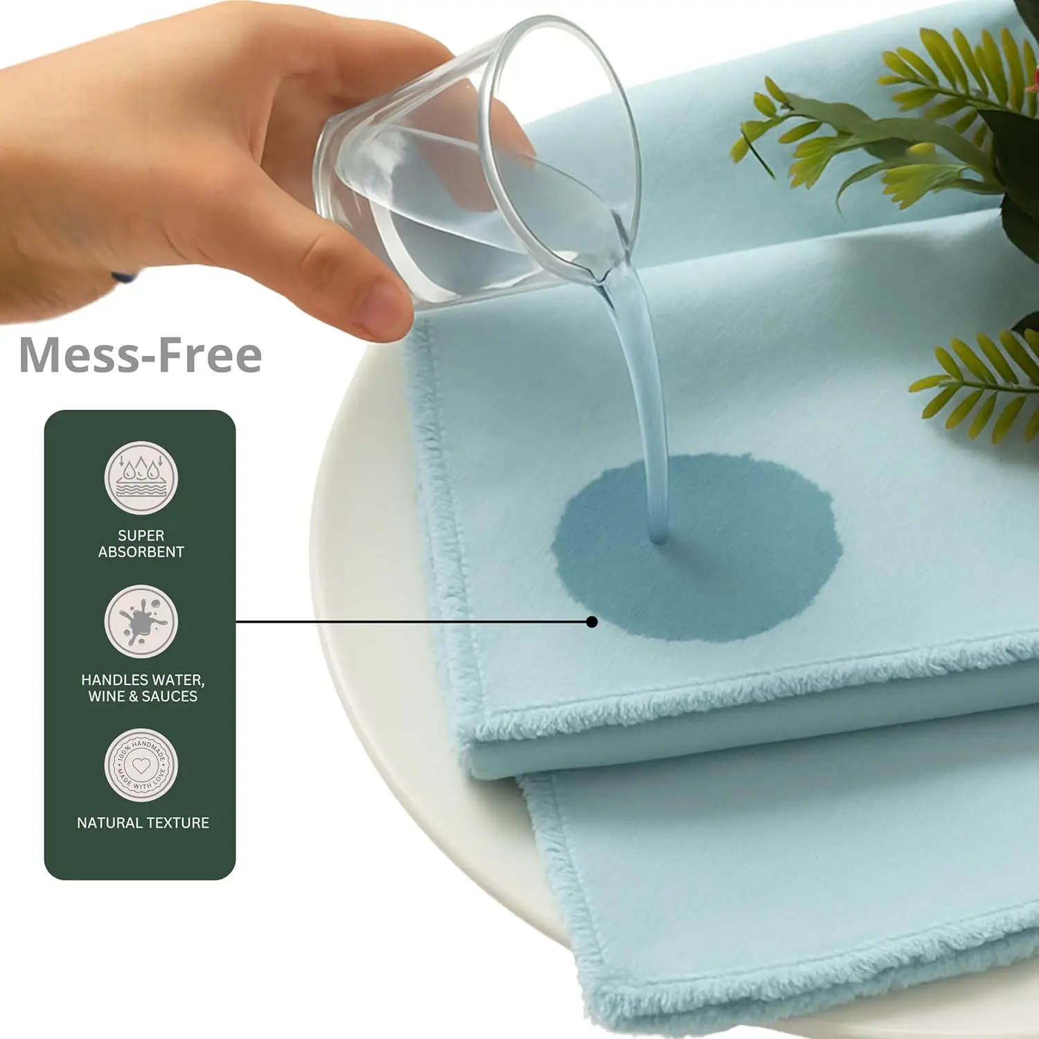 Cloth Napkins Set of 12 Light Blue 18x18 Inch - Spring Soft & Durable Frayed Dinner Napkin for Easter Wedding, Birthday