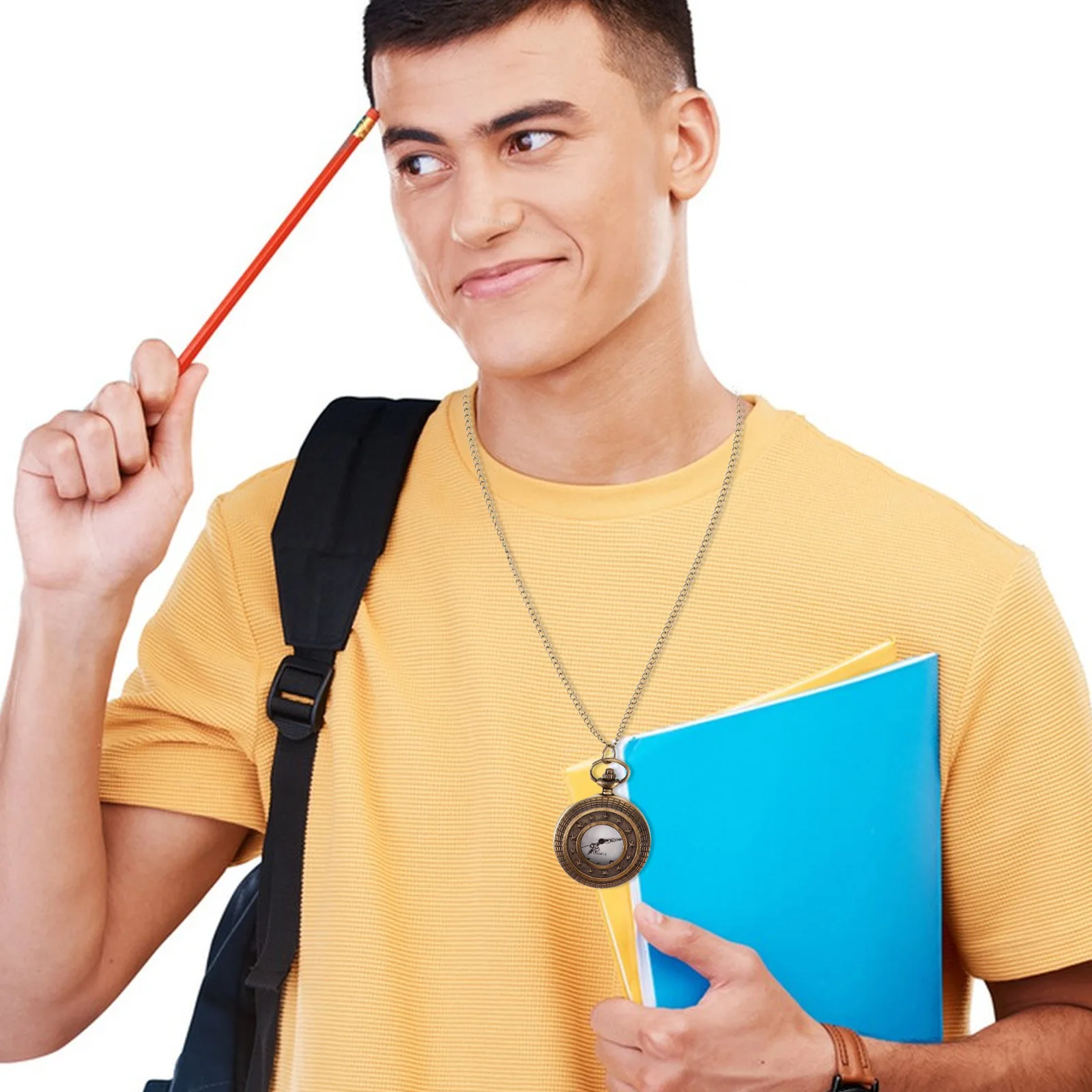 ساعة جيب كلاسيكية بغطاء قلاب صغير الحجم وخفيف الوزن وحركة كوارتز للجنسين مع سلسلة