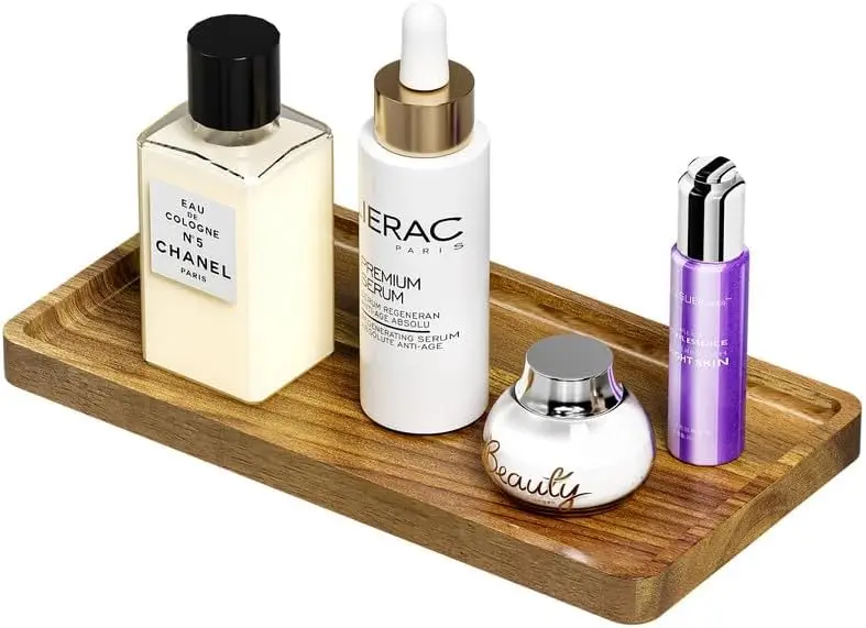 

Acacia Wood Vanity Tray for Bathroom Toiletries Makeup Kitchen Counter Storage 11.8x6.1