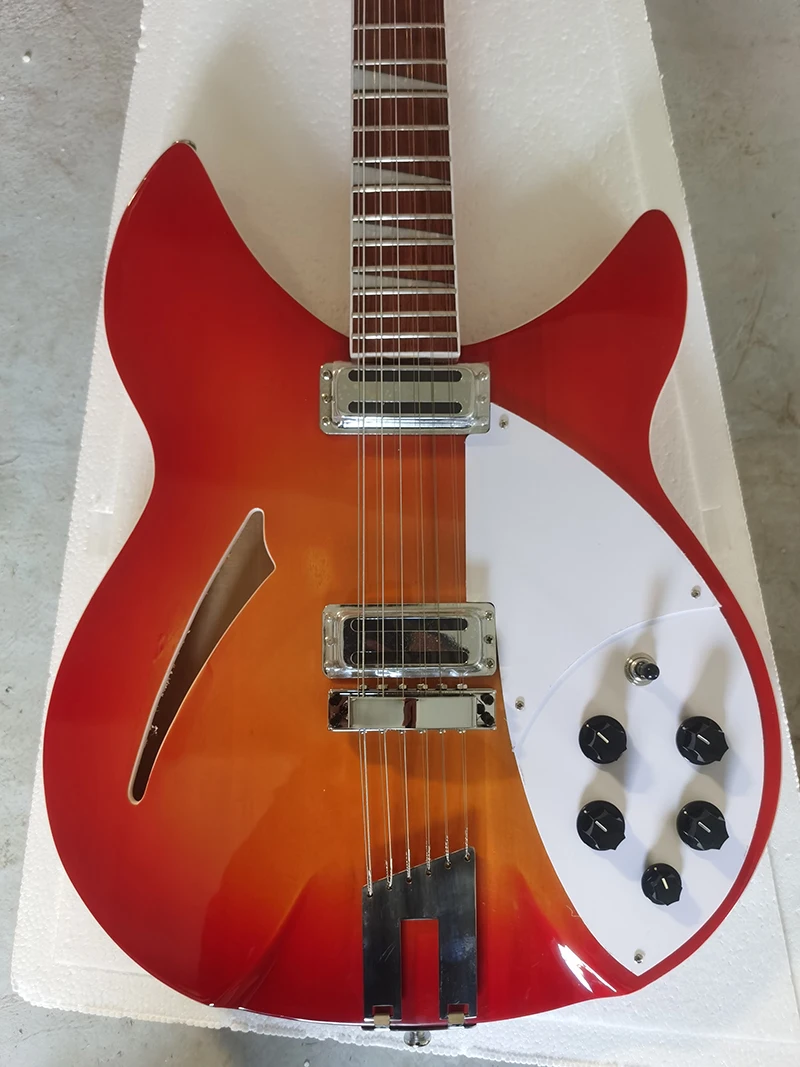 

High quality Ri ckenbacker 360 electric guitar, 12 string guitar, 5 splice neck，Red and yellow electric guitar，In stock