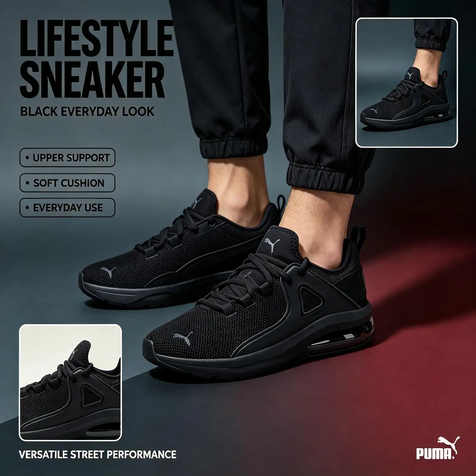 New  Puma Official Genuine Men's Casual Shoes 385669-02 Black Knit Mesh Soft Foam Cushion Heel Tab Lightweight Daily Sneakers