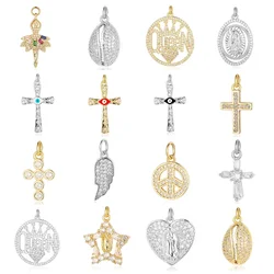 Evil Eye Cross Virgin Shell Copper Zircon DIY Jewelry Charms Star Wing Peace Sign Ballerina Bracelet Earring Making
