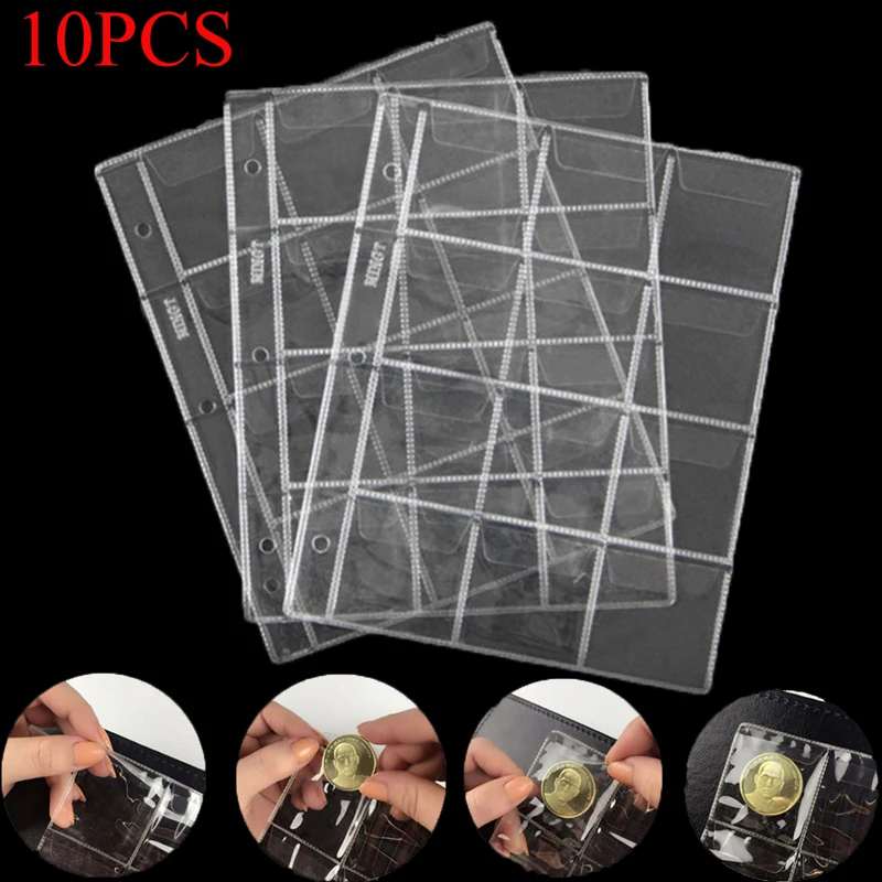 10PCS195*160mm 3 Holes 12 Compartments Large Capacity Commemorative Coin Collection Album Coin Storage Commemorative Photo Album