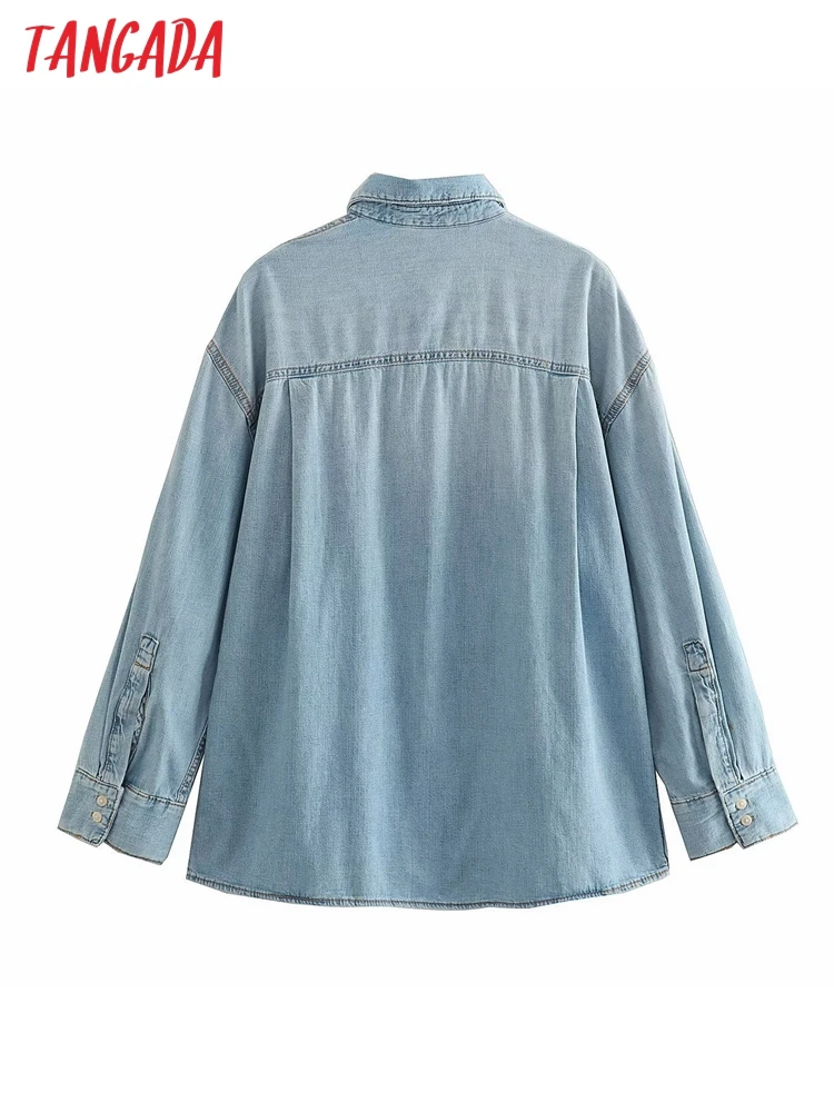 Tangada 2023 Women Oversized Denim Blouse Long Sleeve Chic Female Lady Shirt Blusas 4M345