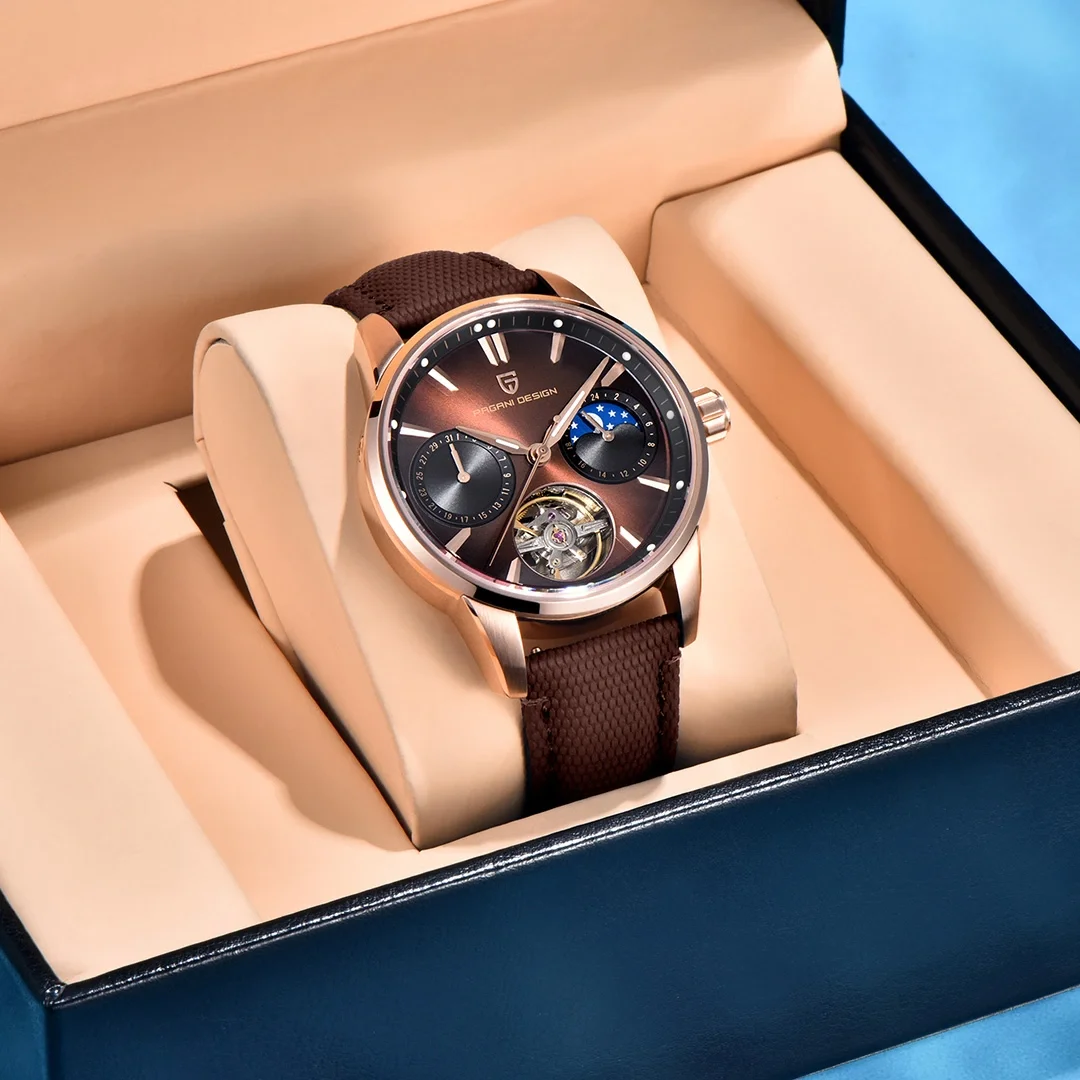 ساعة PAGANI DESIGN PD-YS021 أوتوماتيكية للرجال 41 ملم من الجلد المقاوم للصدأ ساعة يد للأعمال للرجال