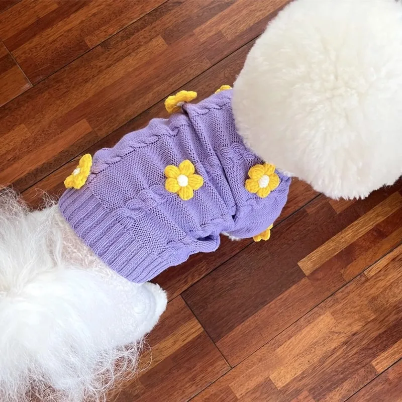 

Teddy Knitwear Pet Winter Sweater Small and Medium Dogs Warm Clothes Maltese Egg Flower Pattern Two Feet Clothes
