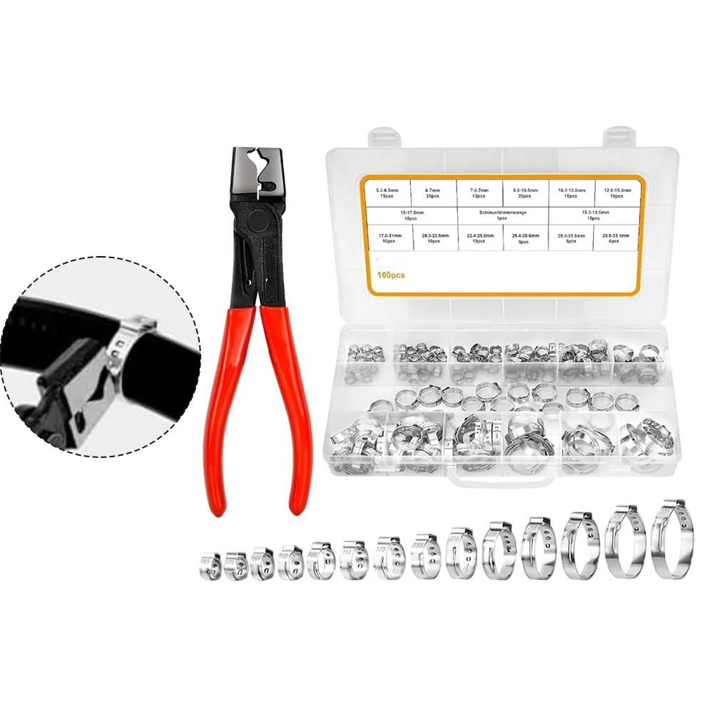 For Automotive Repair 14 Sizes 5.3-33.1 Mm Ear Clamp Kit Indoor Outdoor Hose Clamps Strong Expansion Compensation