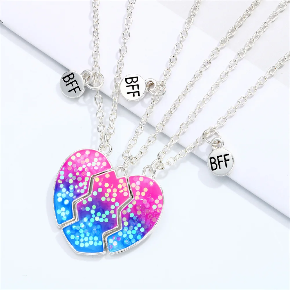 Cute Cartoon Glitter Heart Necklaces for Women Girls Magnet Attract Butterfly BFF Charm Clavicle Chain Friendship Jewelry Gifts