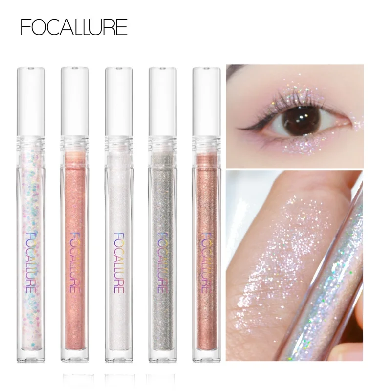 FOCALLURE-sombra de ojos con purpurina, maquillaje, delineador de ojos, Cosméticos de doble uso, Diamante líquido brillante, encantador