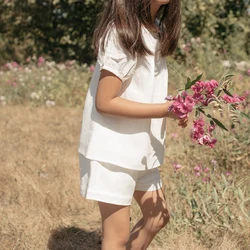 Mori Retro Jongens En Meisjes T-Shirt Met Korte Mouwen + Korte Broek 2 Stuks Sets Zomer Nieuw Casual Huidvriendelijk Ademend Pak Voor Kinderen