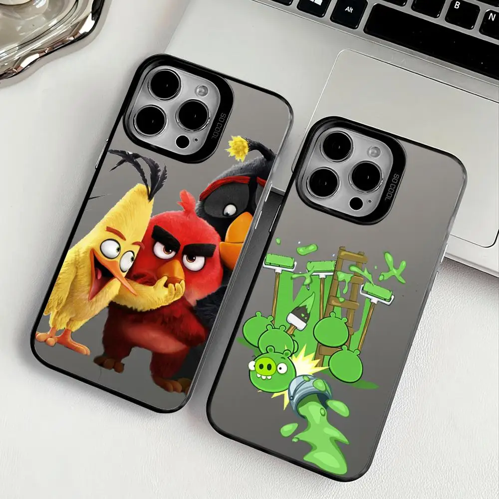 Capa de Celular A-Angry-Birds para iPhone 17 16 15 14 13 12 11 Pro Max Air Multicolorida Fosca Laser Metálica Aurora