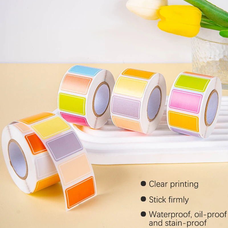 500Pcs Colourful Self-adhesive Label Adhesive Stickers Durable Waterproof Blank Tag Sticker Stationery Rectangle Name Sticker