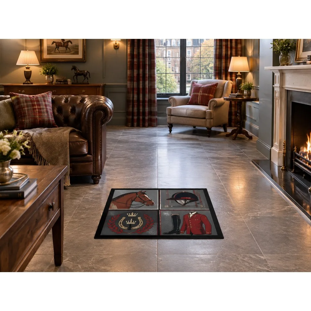 VIKAMA British Slate Brick Equestrian Flannel Door Mat, Soft Flannel Non-Slip Mat, UK Home Decor for Boot Room, Conservatory