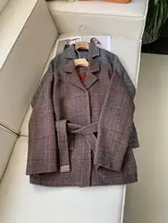 High Quality Classic Simple 13 Color Blended Wool Short Belted Coat For Women