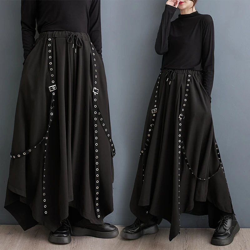 

Bla Wide Leg Pants Women's Casual Trousers Spring Faion Irregular Decorative Rivet Strap Loose Fit Versatile High Waist