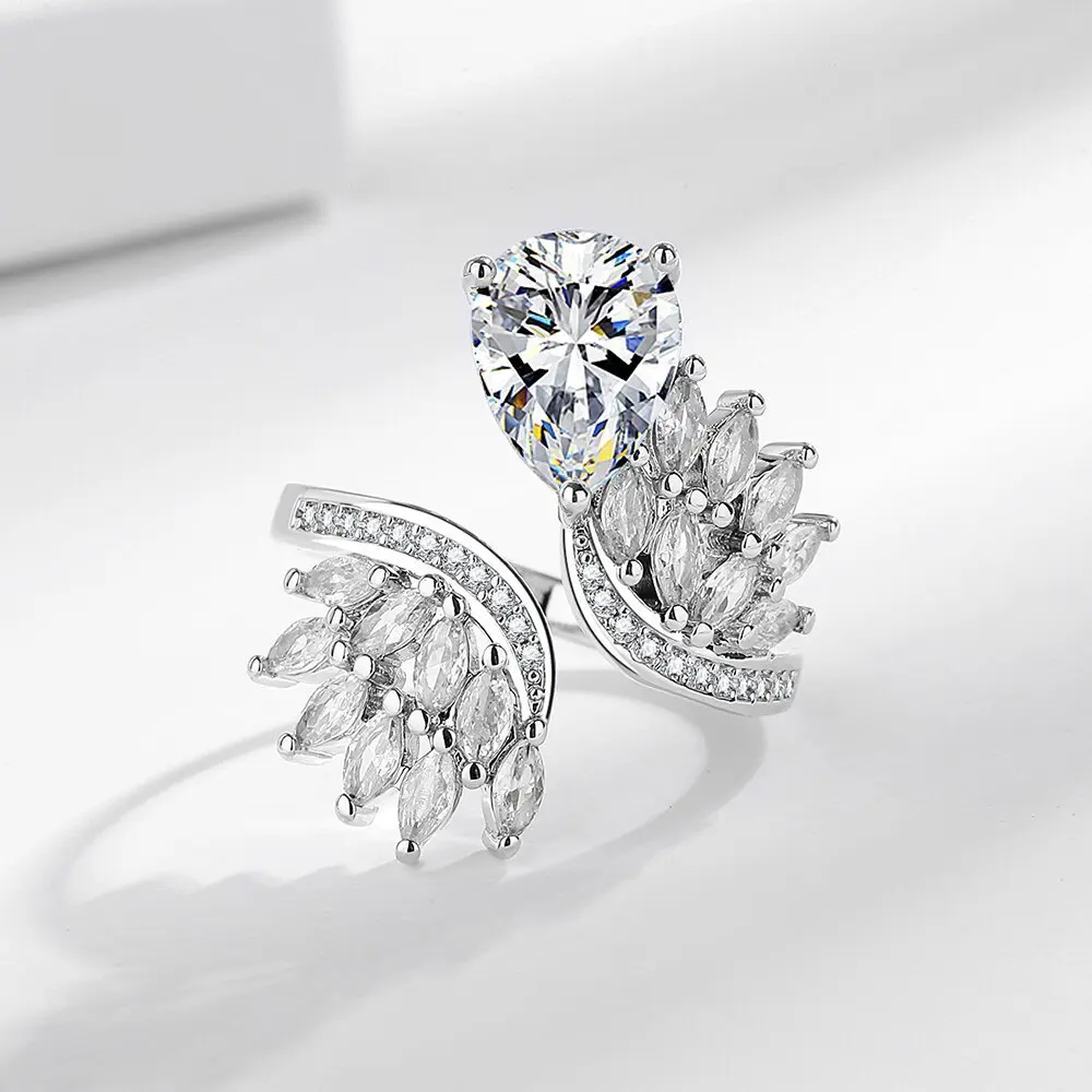 

Стерлинговое серебро 925 пробы, нишевое дизайнерское чувство света, роскошное крыло, капля воды, циркон, элегантное и изысканное женское кольцо, регулируемое