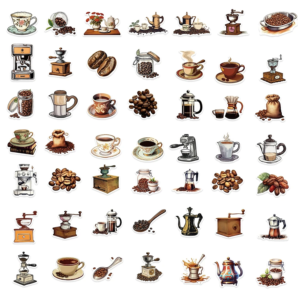 10/30/50 قطعة ماكينة القهوة ملصقات الكرتون مقاوم للماء الرجعية الكتابة على الجدران سكرابوكينغ الهاتف الأمتعة خمر الشارات خمر