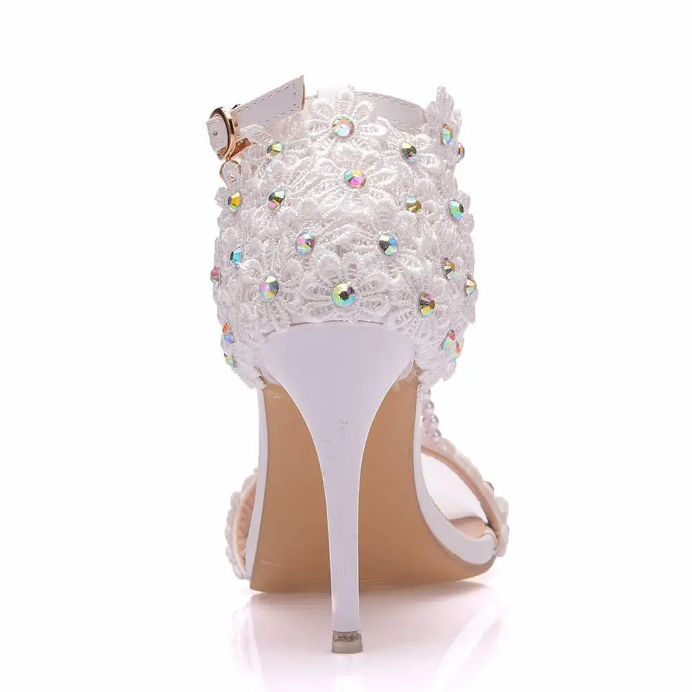 Comemore Crystal Queen Women Sandals Flowers Pearl Stilettos Bridal 9cm Evening Party High Heels Bridal Pumps Wedding Shoes 2023