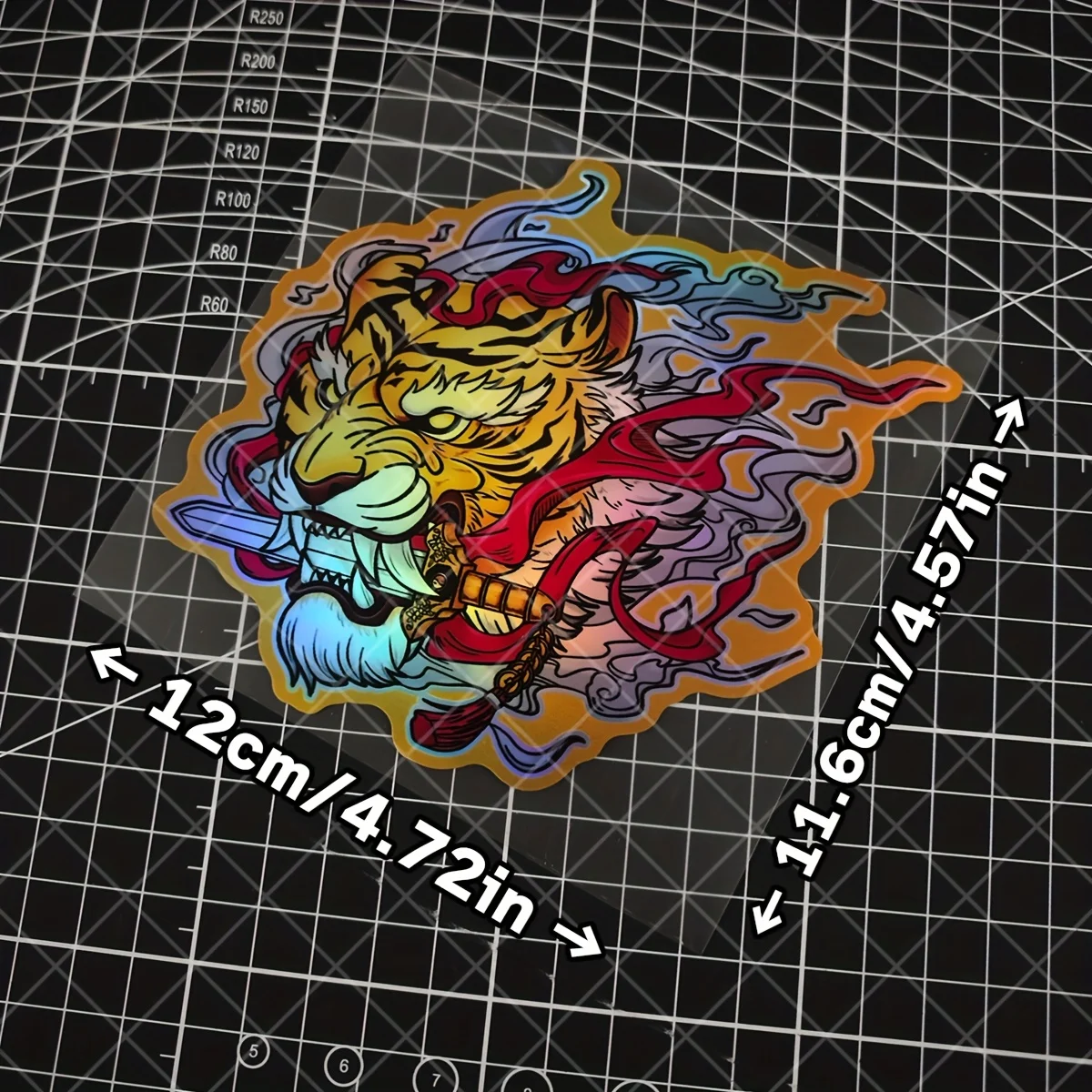 2D Flat Anime Tiger Head JDM Sticker, Laser Waterproof Sun-Proof Decal for Motorcycles, E-Bikes & Car Windows