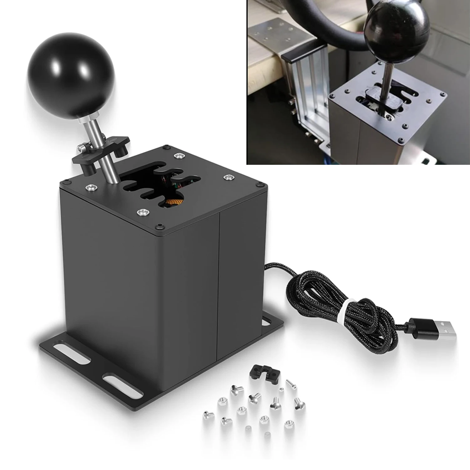 

PC USB Automotive Simulator Racing H Gear Shifter 6+R Black Compatible with G29 G27 G25 G920 T300RS/GT Steering Wheel