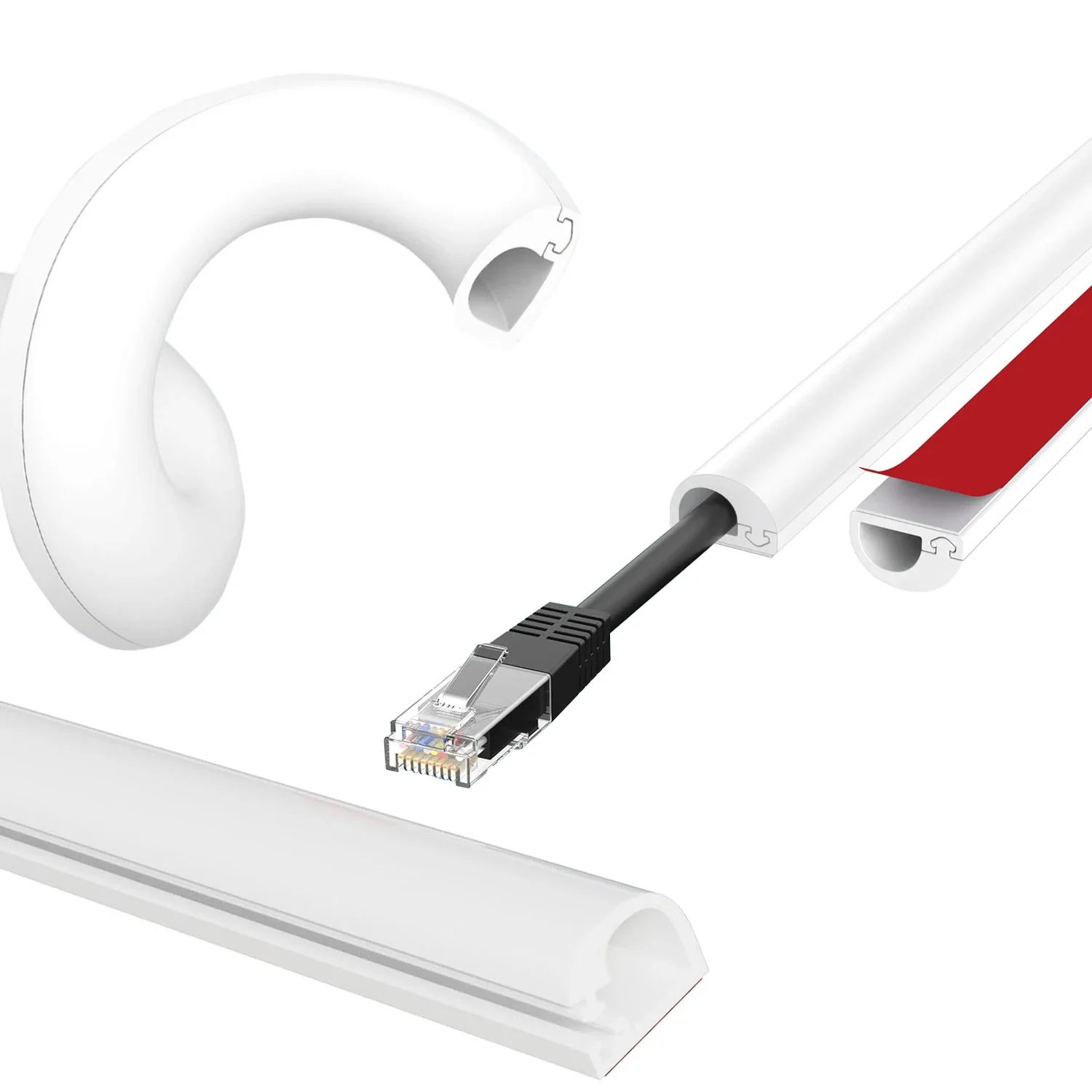 1M PVC Flexible Cable Raceway, Self-Adhesive Wall Cord Cover, Extension Cord Concealer, Wire Hider and Protector Management