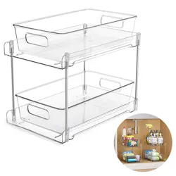 Under Sink Storage Shelf Multipurpose 2 Tier Clear Storage Drawers Rectangle Space Saving for Kitchen Pantry Office Desktop