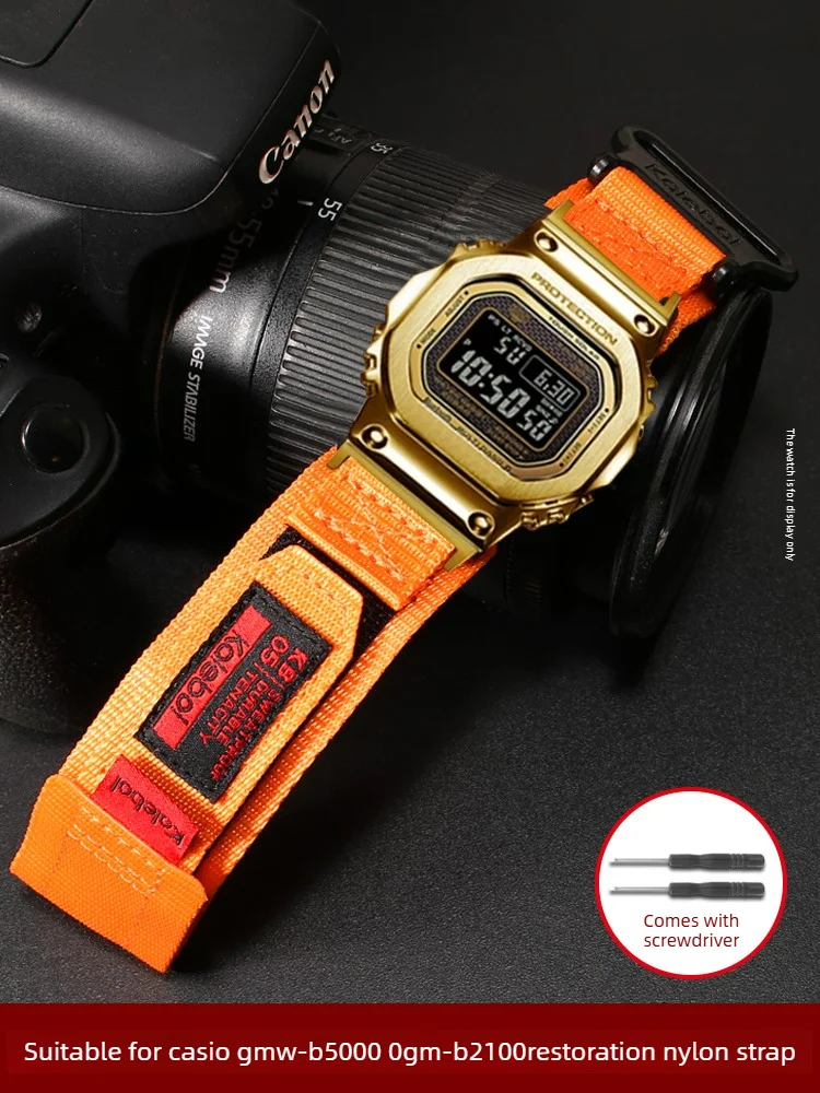 Suitable for Casio Small Silver Block Gold Brick GMW-B5000 GM-B2100 Farmhouse Oak Modified Nylon Watch Strap