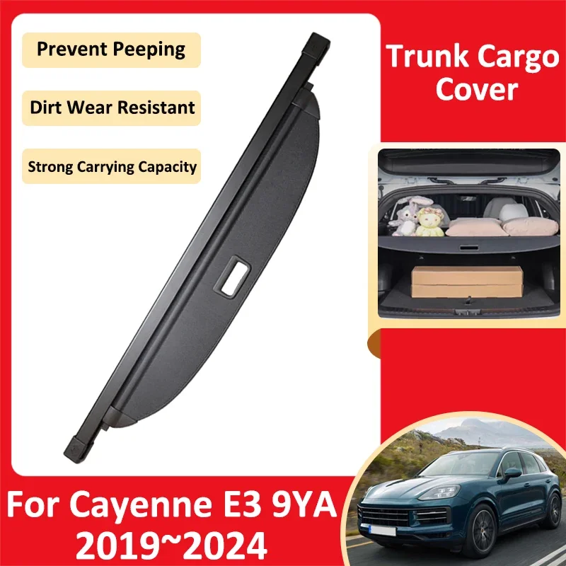 Car Trunk Curtain For Porsche Cayenne E3 9YA 2019–2024 Luggage Storage Adjustable Partition Protective Privacy Cover Accessories