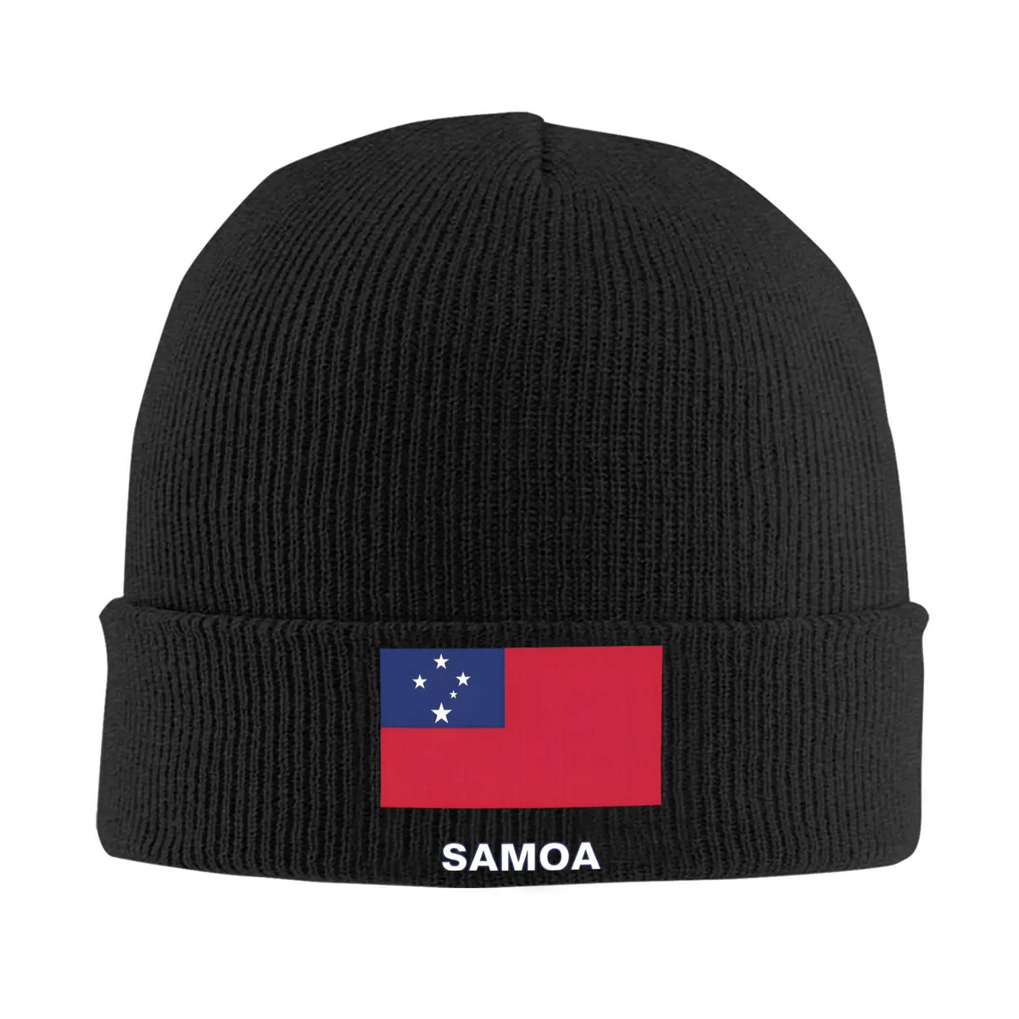 Female Male Samoa Flag with Text Beanie Hats  Funny Knitted Hat Autumn Outdoor Sport Caps Design Head Wrap Bonnet Hats
