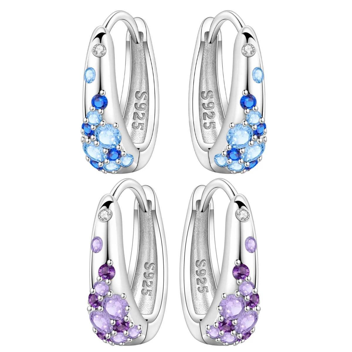 MISEFF S925 Sterling Silber Ohrringe, exquisite lila und blaue Ohrringe, origineller Schmuck, Geburtstagsgeschenk für Frauen