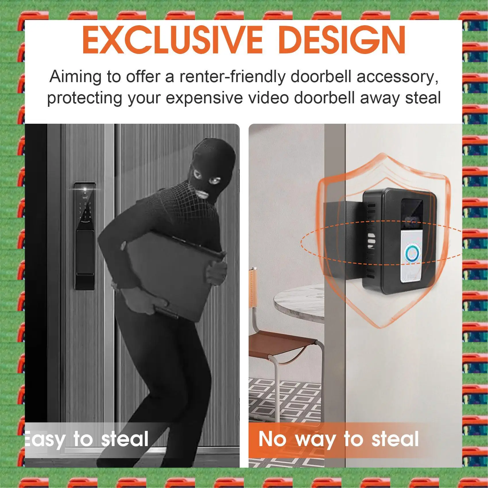 

ABMO противоугонное дверное крепление для видео дверного звонка, крепление без сверления, подходящее для большинства видеодверных звонков, кольцевой держатель дверного звонка для двери квартиры