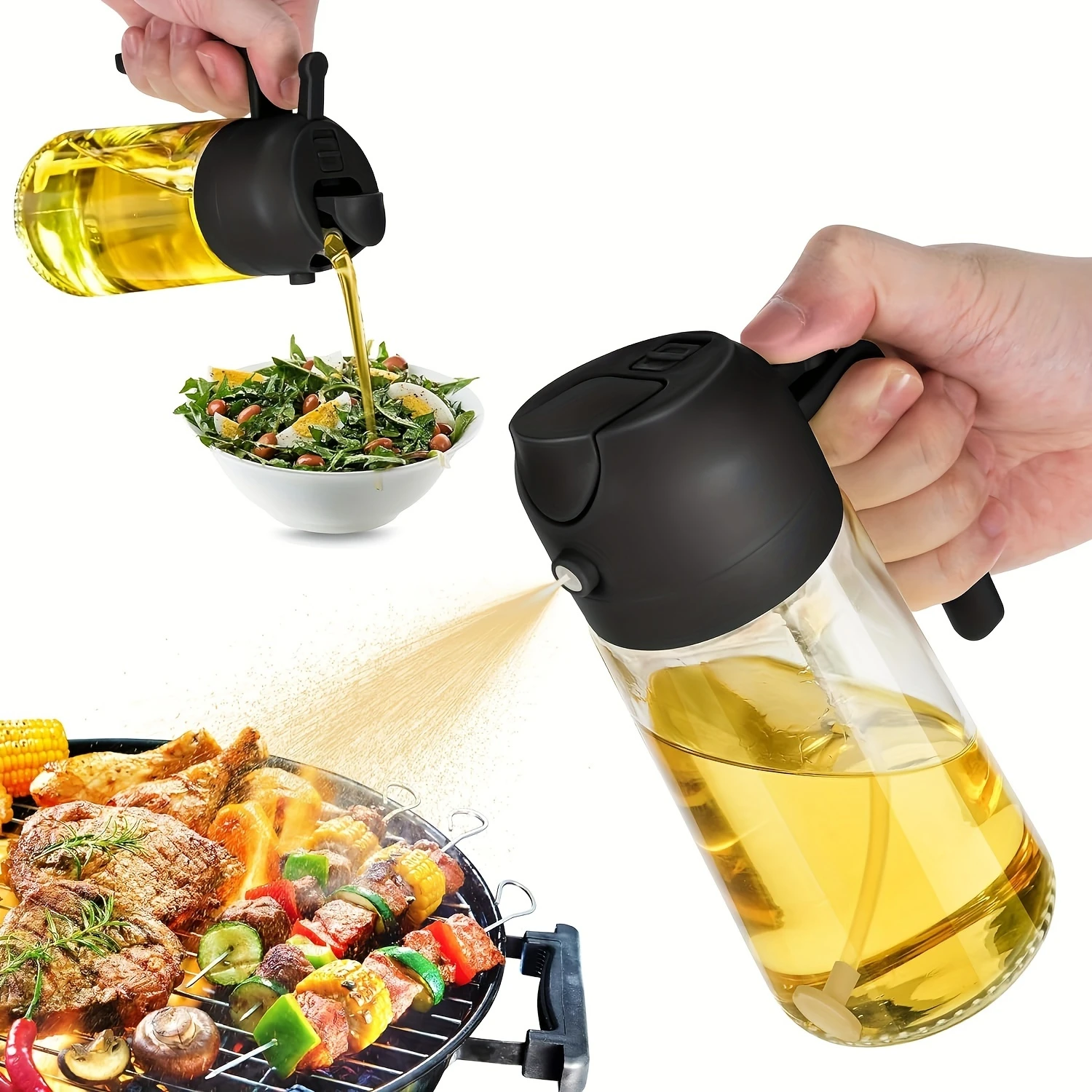 

16oz Oil Dispenser Bottle for - 2 in 1 Olive Oil Dispenser and Oil Sprayer - 470ml Olive Oil Bottle - Oil Sprayer for Cooking,