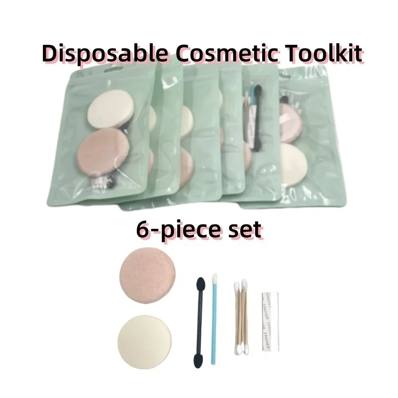 Juego de belleza de viaje, herramientas de maquillaje desechables, 6 piezas, pinceles para labios, Puff de polvo para estudio fotográfico, etc.