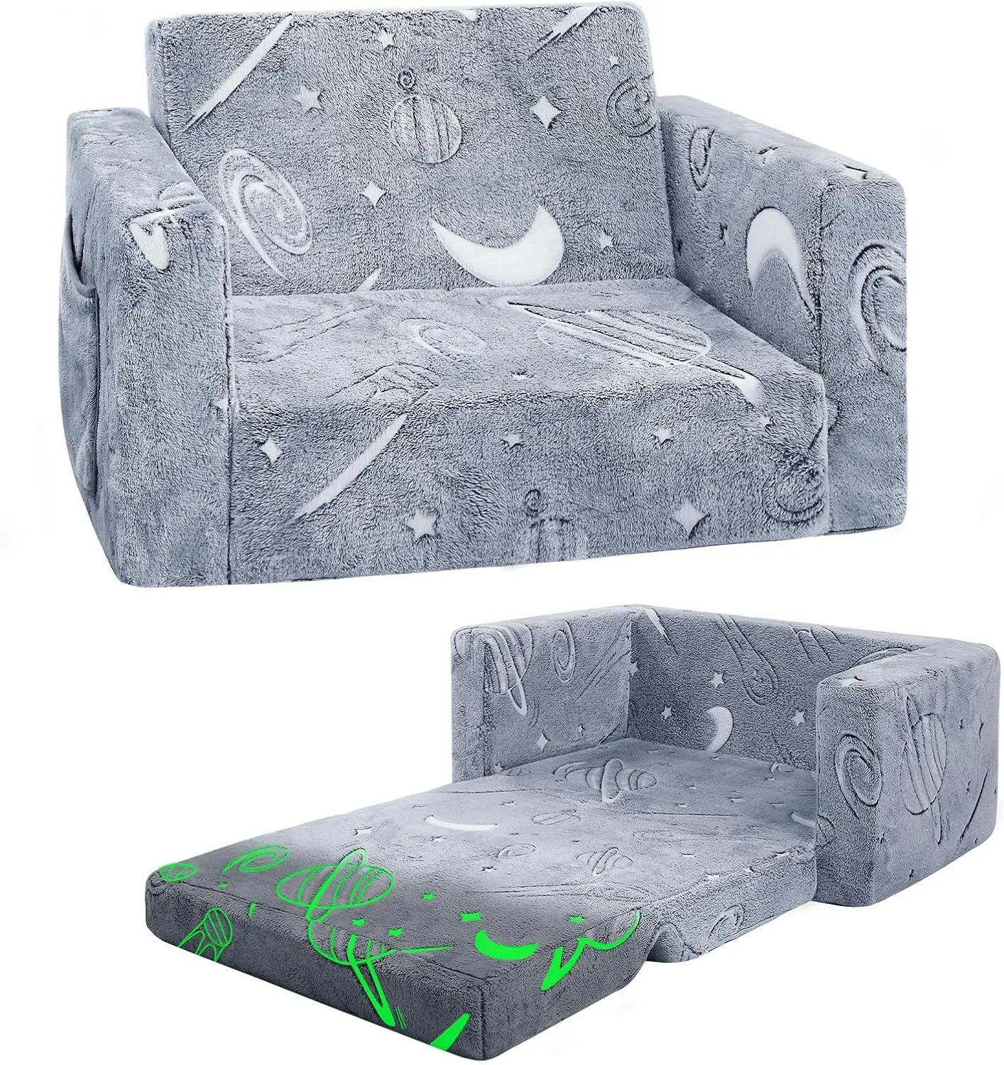 

2-in-1 Toddler Chair Convertible to Lounger, Soft Comfy Couch for Kids, Gift for Boys and Girls