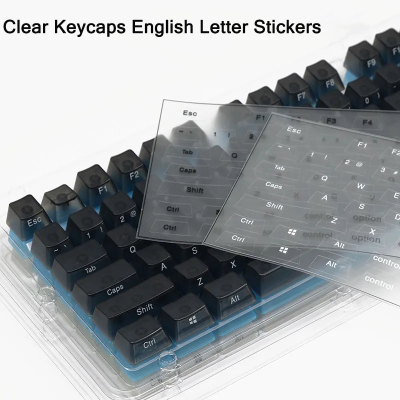 Side Engraved Sticker For Mechanical Keyboard Clear ABS Keycaps English Side Lettering Protective film Transparent ABS Keycaps