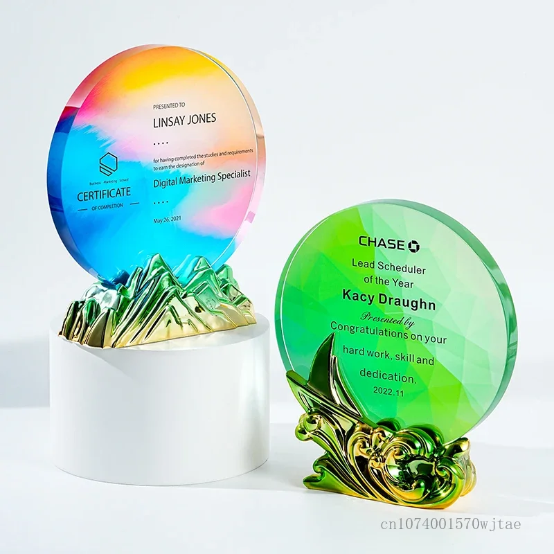 Custom-made Creative Color Printing Crystal Trophy Outstanding Employee Annual Meeting Award Home Decor High-end Resin Medal 1Pc