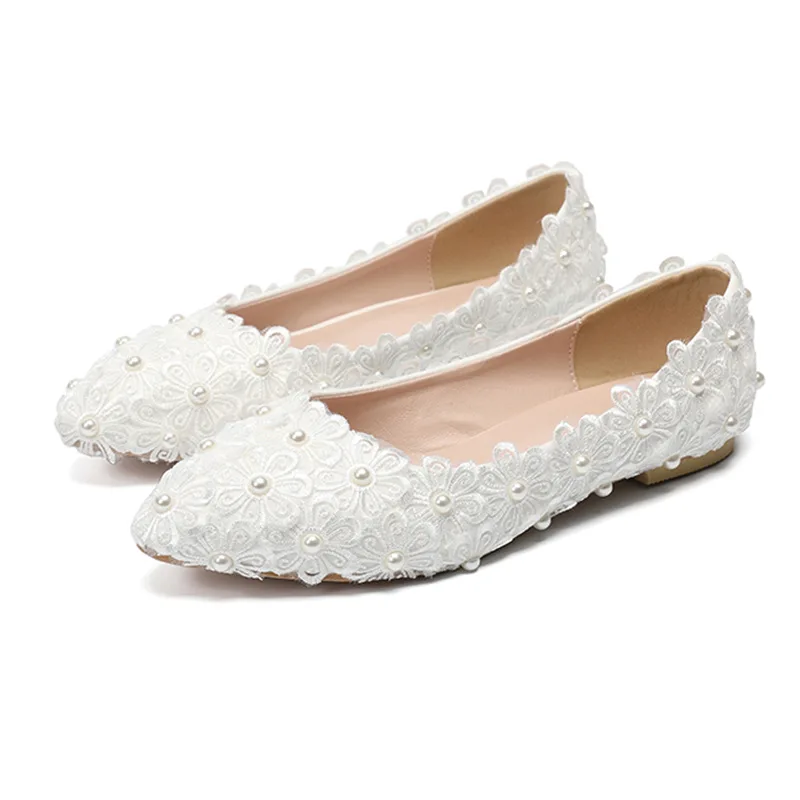

Новые женские туфли с кружевом и жемчугом, остроносые, на плоской подошве, для свадьбы, банкета, вечеринки, повседневные, удобные, элегантные туфли на каблуке (Zapatillas De Mujer Tacón Elegante)