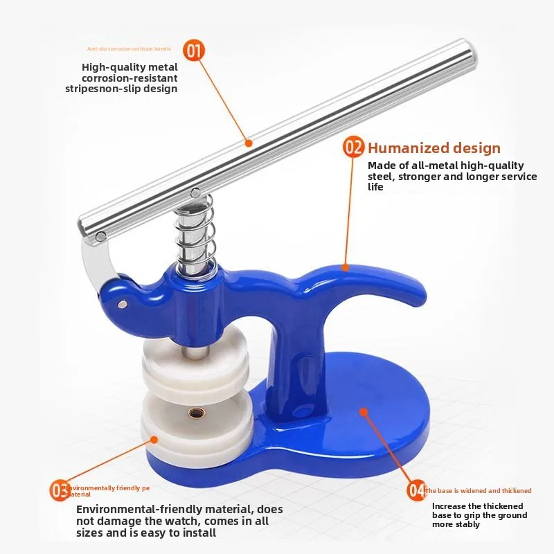 Strumento di riparazione dell'orologio Pressa per pressacavo dell'orologio Stampo per coperchio posteriore Set completo di batterie per riparazione orologi meccanici universali